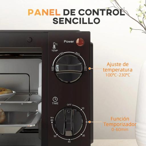 Mini Horno Eléctrico 9L Horno Eléctrico Sobremesa 750W con Temperatura Ajustable Temporizador 35x24,6x20 cm Negro [2]
