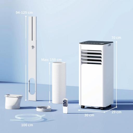  Aire Acondicionado Portátil 7000 BTU 4 en 1 Enfriamiento Deshumidificador Ventilador Temporizador para 26 m² Blanco [1]