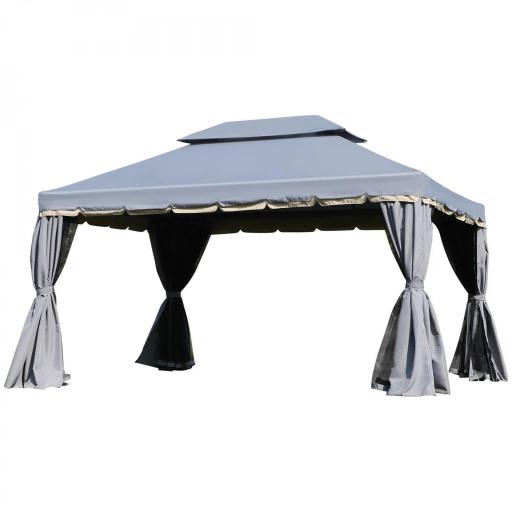Cenador de Jardín 4x3m Pabellón de Jardín Gazebo con Doble Techo Estructura de Aluminio UPF50+ para Exterior Gris [8]