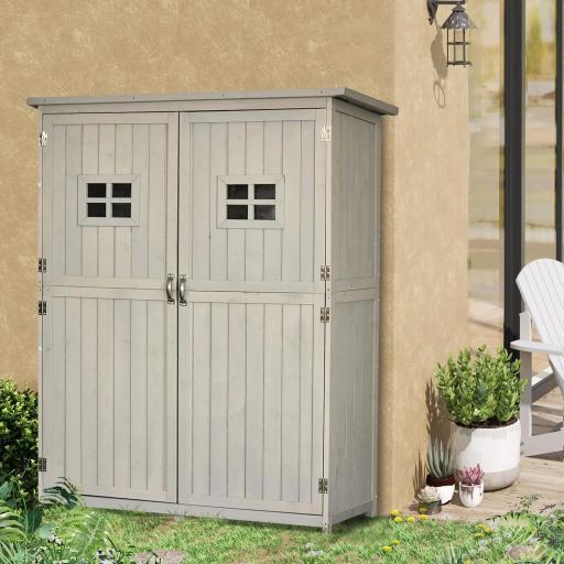 Armario de Madera para Exterior para Herramientas de Jardinería con Doble Puerta y Estantes 127,5x50x164 cm Gris [7]