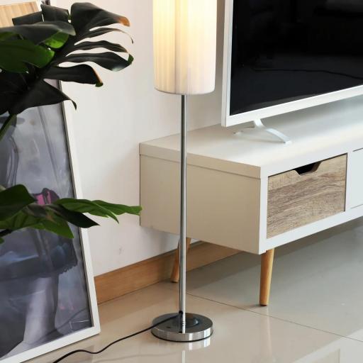 Lámpara de Pie Moderna para Dormitorio Estudio Salón (2 E27 Bombilla) Interruptor de y Bajo Consumo con Base de Acero Inoxidable 120 cm Blanco [3]