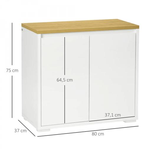 Aparador de Salón Mueble Auxiliar de Cocina con 2 Puertas y Estante Ajustable para Comedor Entrada 80x37x75 cm Blanco [1]