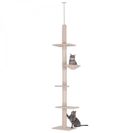 Árbol para Gatos de Suelo a Techo de 230-260 cm con Altura Ajustable Plataformas Hamaca y Postes de Sisal Beige [9]