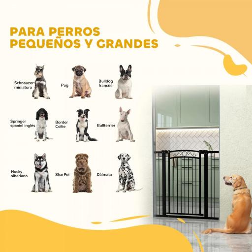 Puerta para Perros con Ancho Ajustable 76-104 cm Barrera de Seguridad con 2 Extensiones y Doble Bloqueo Negro [6]