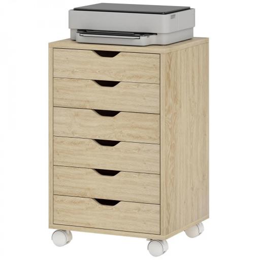 Cajonera Escritorio Archivador Móvil con 6 Cajones Ruedas Guías Deslizantes Silenciosas para Oficina Casa Roble [9]