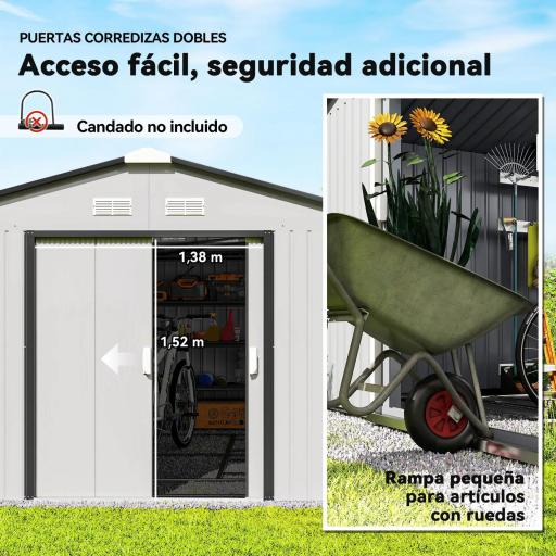 Cobertizo de Jardín Exterior 12,4 m² 340x386x200 cm con Puerta Corredera Techo Inclinado y 4 Ventanas Blanco [3]