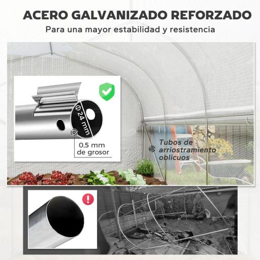 Invernadero de Túnel 6x3x2 m con Anti-UV y Puerta Enrollable con Cremallera Paredes Laterales con Malla Blanco [5]