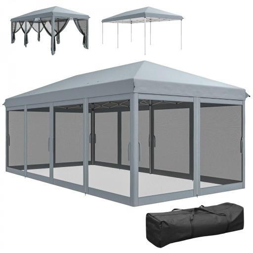 Carpa Plegable Pop-Up Gazebo 6x3 m con 6 Paredes Laterales de Malla Anti-UV y Bolsa de Transporte Gris [7]