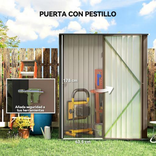 Caseta de Jardín Metálica 1,34 m² 161,5x94,5x196 cm con 1 Puerta y Cerradura para Almacenamiento de Herramientas Marrón [5]