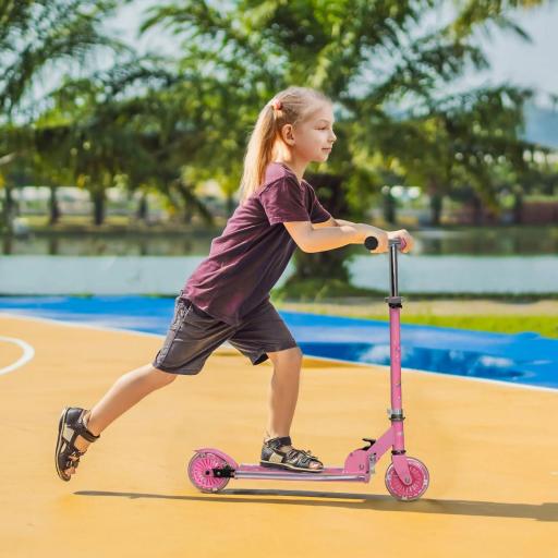 Patinete Infantil Plegable con Luces Música Altura Ajustable Ruedas Brillantes Pedal LED Carga 50kg 67x32x65-78cm Rosa