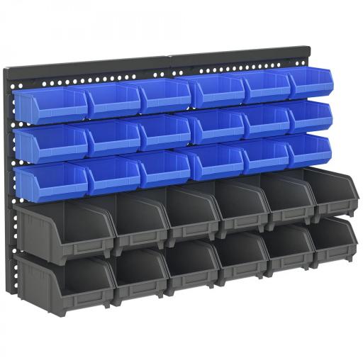 Estantería de Pared para Herramientas de 33 Piezas 63x18x37,5 cm con 30 Cajas Desmontable y 2 Paneles Azul y Gris [9]