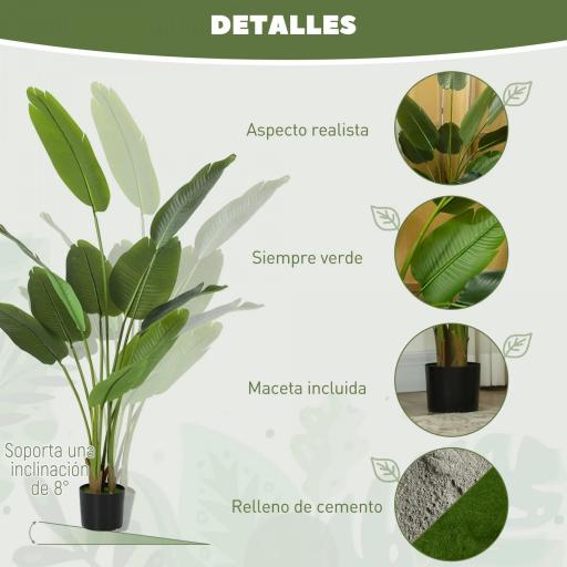 Planta Artificial Decorativa 160 cm Bananera Artificial con Maceta y Hojas para Interior Verde [4]