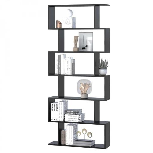Estantería para Libros Moderna Librería con 6 Estantes para Comedor Salón Estudio 80x23x192 cm Negro [4]