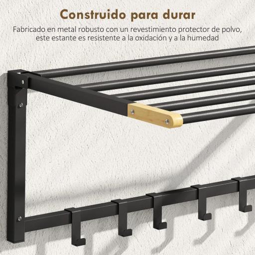 Toallero de Baño de Pared Toallero Plegable con 5 Barras y 6 Ganchos para Toallas Baño 60 cm Negro [6]