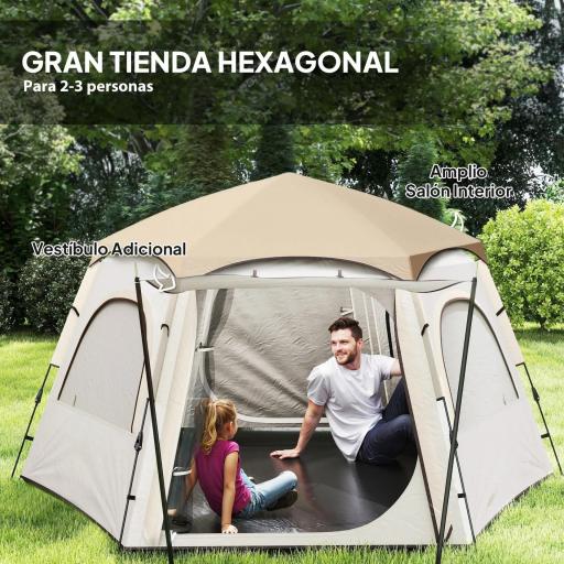 Tienda de Campaña para 4 Personas con Fácil Montaje Protección UV y Bolsa de Transporte 280x240x155 cm Blanco y Beige [4]