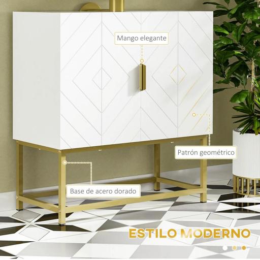Mueble para Debajo del Lavabo Moderno Armario Bajo con 2 Puertas y Patas de Acero 60x30x65 cm Blanco y Dorado [8]