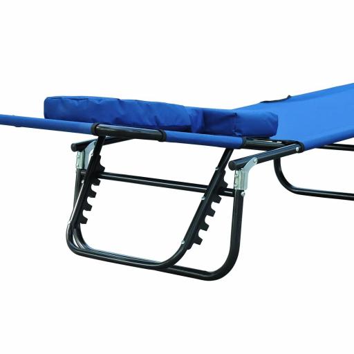 Tumbona Plegable con Respaldo Regulable en 4 Posiciones Tumbona de Jardín con Orificio de Lectura Almohada Marco Metálico y Tela Oxford para Playa Terraza Carga 120 kg 190x56x28 cm Azul [6]