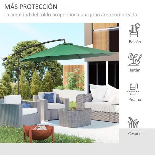 Sombrilla de Jardín Ø300x250 cm Parasol Excéntrico Inclinable con Manivela Base Cruzada y Soporte de Acero Verde [2]
