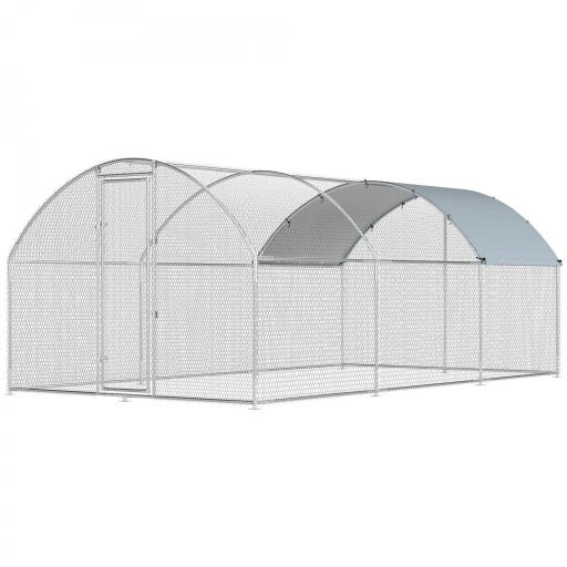 Gallinero para Exterior 2,8x5,1x1,9 m Cubierta de Tela Oxford Anti-UV Impermeable Pestillos para 15-24 Gallinas Plata [8]