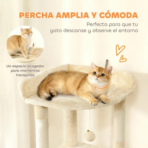 Árbol Rascador para Gatos Grande Altura 170 cm con 7 Postes 1 Túnel 3 Plataformas 2 Cuevas 1 Hamaca Beige [5]