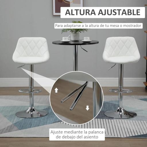 Conjunto de 2 Taburetes de Bar Giratorios con Altura Regulable Sillas Altas Modernas de Comedor con Base Redonda y Reposapiés 46x48x83-104 cm Blanco [6]