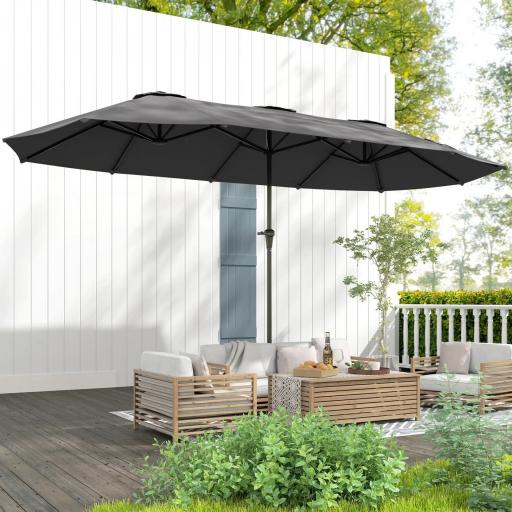 Sombrilla Doble 4x2,2 m Sombrilla Terraza Exterior con Manivela Manual Impermeable y Protección UV30+ Gris Oscuro [3]