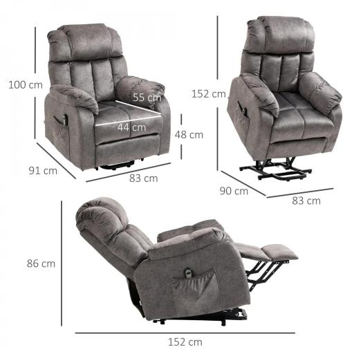 Sillón Levanta Personas Eléctrico con Reclinación hasta 135° Mando a Distancia Reposapiés y 2 Bolsillos Gris [1]