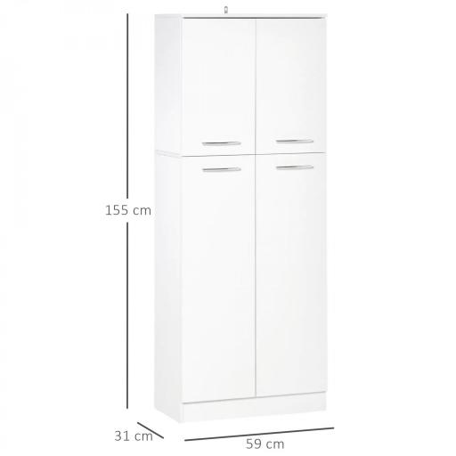 Armario Alto de 2 Puertas Mueble Auxiliar de Almacenaje Multifuncional con 5 Estantes y Baldas Ajustables Moderno para Salón Dormitorio Cocina 59x31x155 cm Blanco [1]