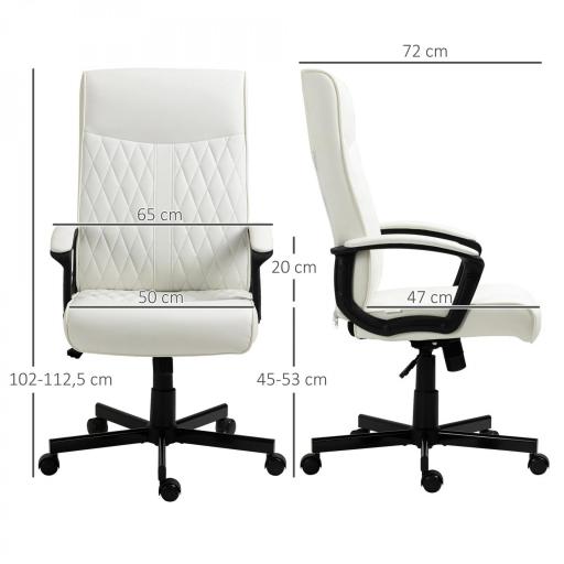 Silla de Oficina con Respaldo Alto Altura Ajustable y Función de Inclinación 65x65x102-112,5 cm Blanco Roto [5]