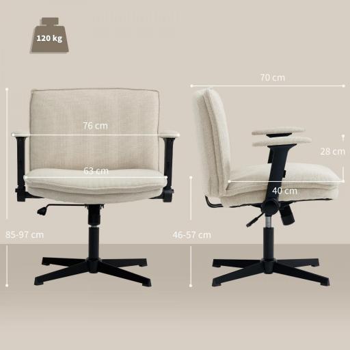 Silla de Oficina Piernas Cruzadas con Reposabrazos Abatible Asiento Ancho sin Ruedas Altura Ajustable Giratoria Crema [1]