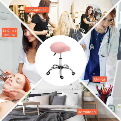 Taburete con Ruedas Taburete Giratoria con Altura Ajustable Taburete Cosmética Dentista Peluqueria 52x53x49-61 cm Rosa [8]