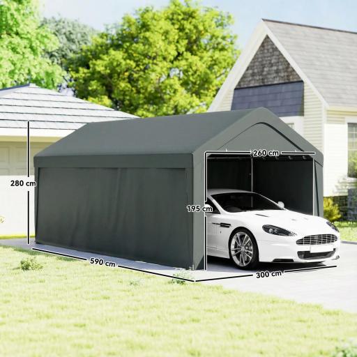 Carpa Garaje de Exterior 3x6 m con Tejido PE Resistente Estructura de Acero y Paredes Desmontables Gris Oscuro [1]