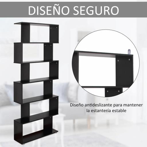 Estantería Librera 6 Estantes Madera Forma S 80x24x191 cm Estantes Color Negro [3]
