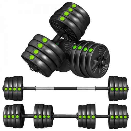 Kit de Mancuernas 30kg 2 en 1 con Barra de Pesas Mango Antideslizante para Entrenamiento de Fuerza Negro Verde [9]