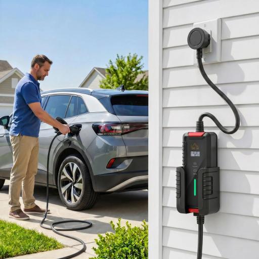 Cargador Coche Eléctrico Tipo 2 3,5kW 5m 6-16A Temporizador 1-12h Enchufe Schuko Pantalla LCD IP65 de Pared Bolsa Negro [0]