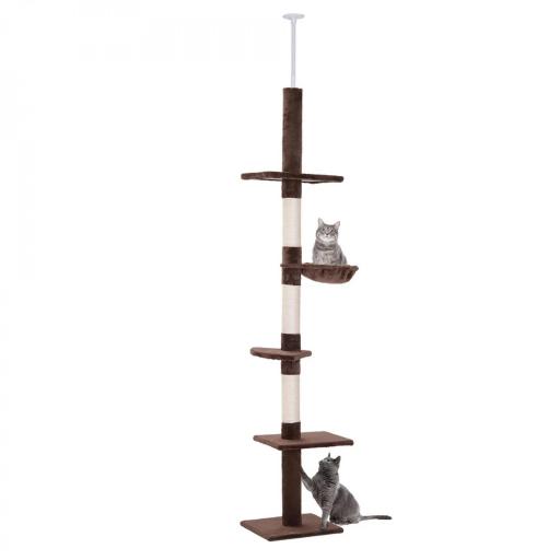 Árbol para Gatos de Suelo a Techo de 230-260 cm con Altura Ajustable Plataformas Hamaca y Postes de Sisal Marrón [8]