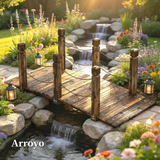 Puente de Jardín de Madera 1,51 m Puente Decorativo para Estanques Rústico con Barandillas de Seguridad Carbonizado [4]