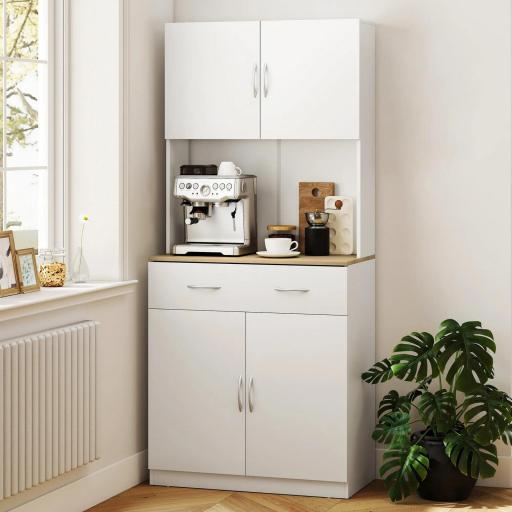Armario Alacena de Cocina con Cajón 4 Puertas y Estantes Interiores Ajustables Mueble de Almacenaje 80x40x180 cm Blanco [6]