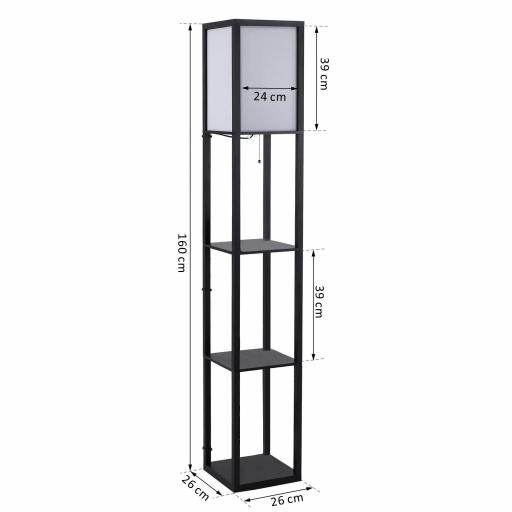 Lámpara de Pie de Madera con 3 Estantes de Almacenaje para Bombilla E27 Potencia Máx. 40W Lámpara Moderna para Salón Dormitorio 26x26x160 cm Negro y Blanco [1]