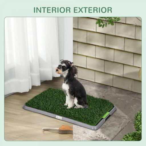 Inodoro para Perros con 2 Céspedes Artificiales Rejilla y Bandeja para Entrenamiento de Cachorros 67x41x3,5 cm Verde [2]
