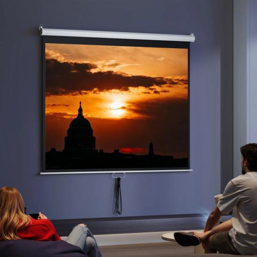 Pantalla de Proyección Manual 100 Pulgadas Formato 4:3/16:9 para Interior y Exterior Cine en Casa Patio Blanco [5]