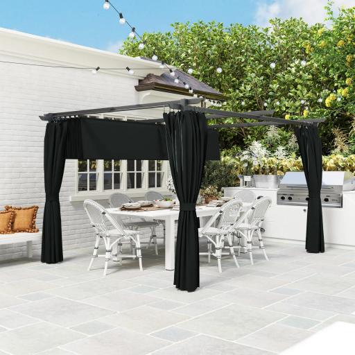 Pérgola con Techo Retráctil 4x3 m Cenador con Paredes Laterales Anti-UV Resistente al Agua para Jardín Patio Gris Oscuro [3]