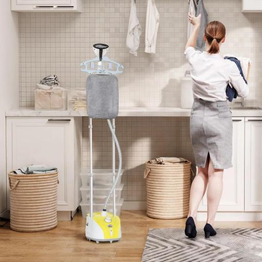 Plancha de Vapor Vertical 1950W 2 L con Temperatura Ajustable en 11 Niveles y Barra Telescópica Amarillo