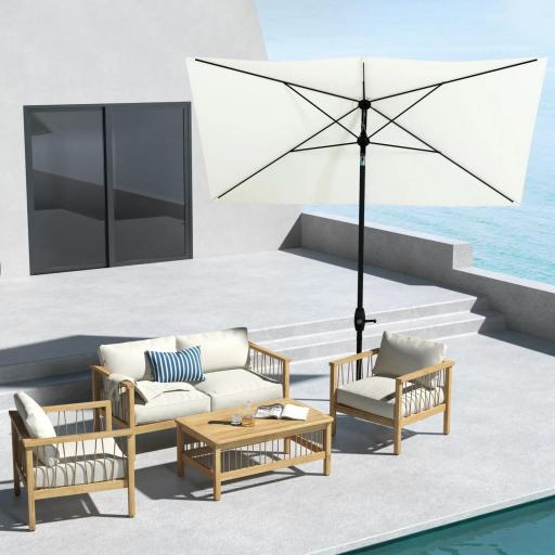 Parasol de Terraza Exterior 3x2 m con Ángulo Ajustable Mástil de Aluminio y Protección UV 50+ Beige [0]