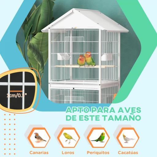 Jaula para Pájaros Grande de 2 Pisos Convertible en Sola Jaula con Ruedas Comederos 4 Perchas 78x75x168 cm Blanco [2]