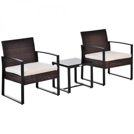 Conjunto de Mesa y Sillas de Jardín para Exterior Incluye 2 Sillones y 1 Mesa de Centro de Vidrio Marrón [10]