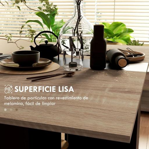 Mesa de Cocina Plegable con Ruedas 2 Estantes de Almacenaje y 2 Alas Abatibles Estilo Moderno 75x140x74 cm Natural [5]