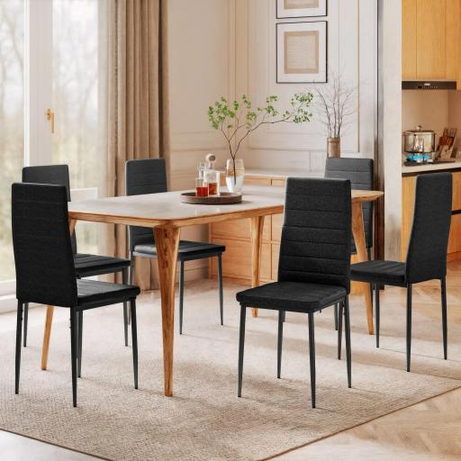Pack de 6 Sillas de Comedor Modernas Tapizadas en Lino Sintético con Respaldo Alto y Patas de Metal 41x50x97 cm Negro [4]