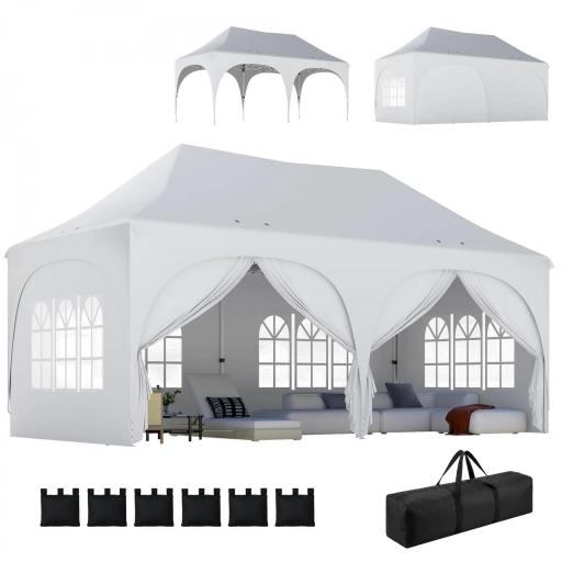 Carpa Plegable 6x3 m Pop-up con 6 Laterales Desmontables Altura Ajustable y Bolsa de Transporte Gris Claro [10]