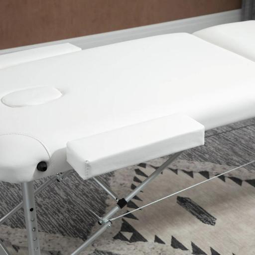 Camilla Masaje Plegable de Aluminio con Altura Ajustable 3 Zonas Reposacabezas Reposabrazos Blanco [6]